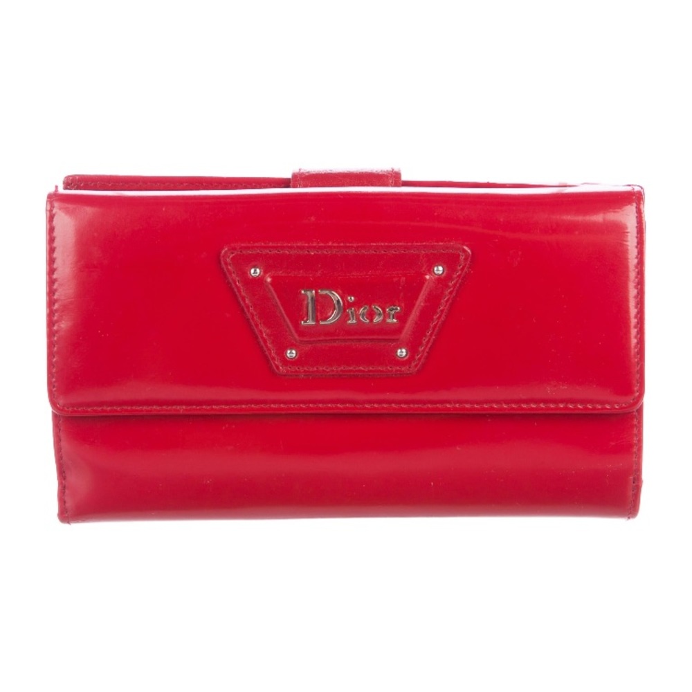 DIOR VINTAGE RED BILLFOLD WALLET W SILVER HARDWARE